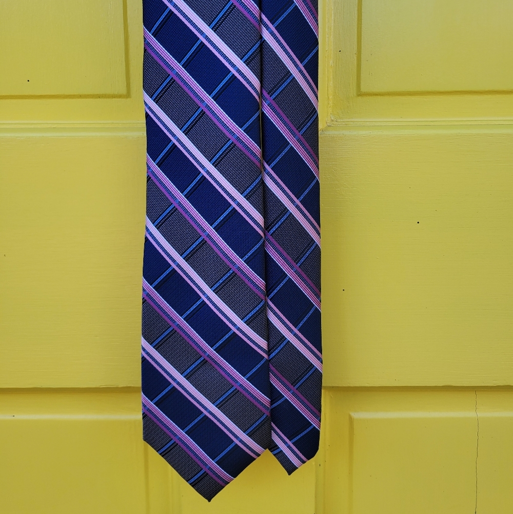 Platinum Designs Pink & Navy Plaid Stripe Extra-Long Tie 64”